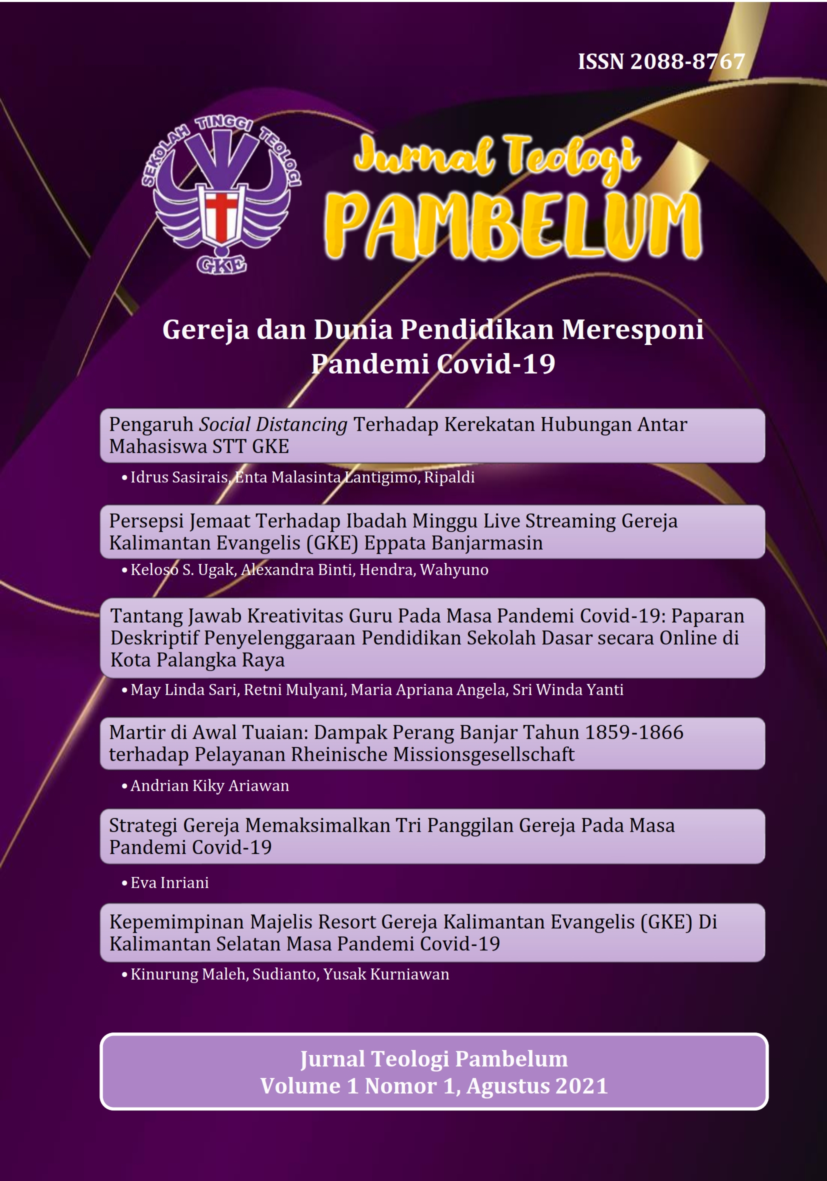 Cover Jurnal Teologi Pambelum Vol 1 No 1